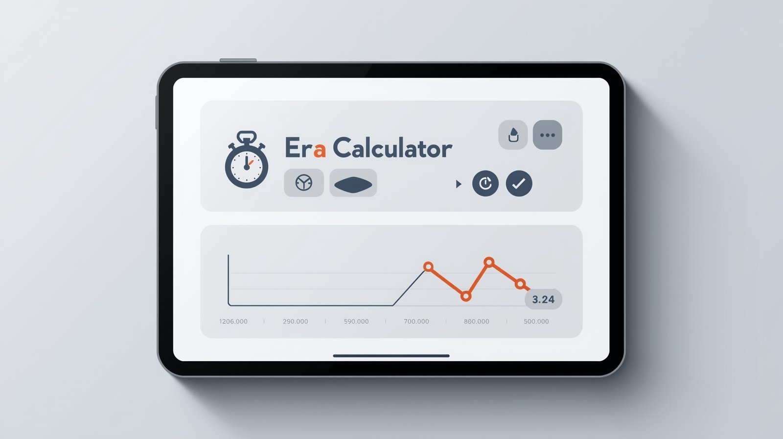 Era calculator graphic showing stopwatch, baseball mound, and pitching stats chart for earned run average analysis