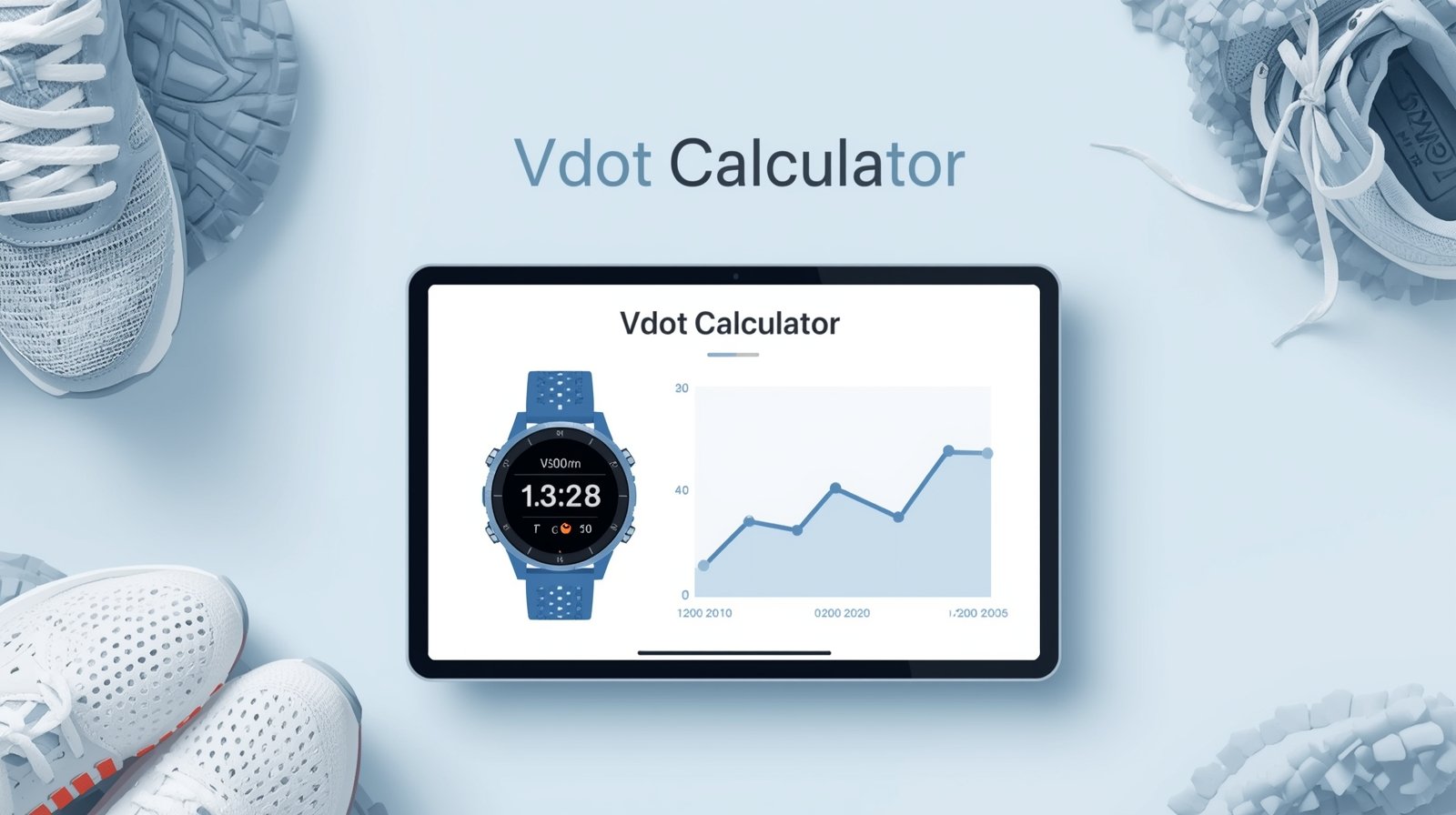 Vdot calculator graphic showing running pace chart, stopwatch, and training zones for smarter race planning today