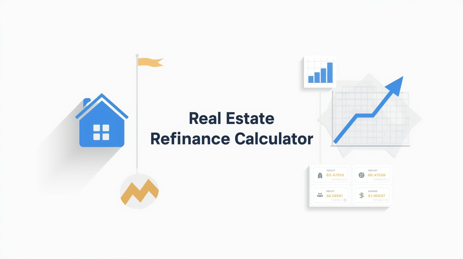 Real estate refinance calculator visual showing mortgage chart, savings highlight, calculator ui, export csv option tool