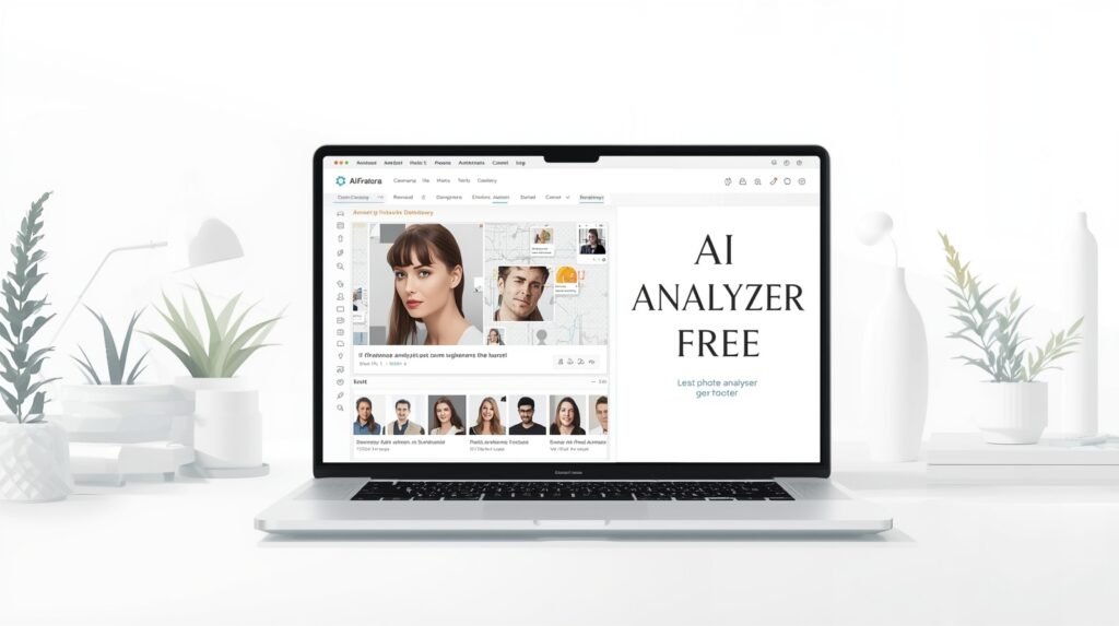 Ai photo analyzer free blog banner showing a modern workspace with image analysis interface and clean layout.