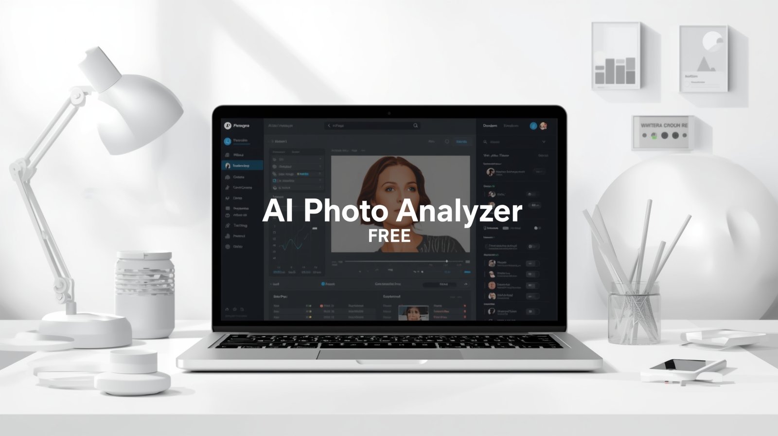Ai photo analyzer free blog banner showing a modern workspace with image analysis interface and clean layout.