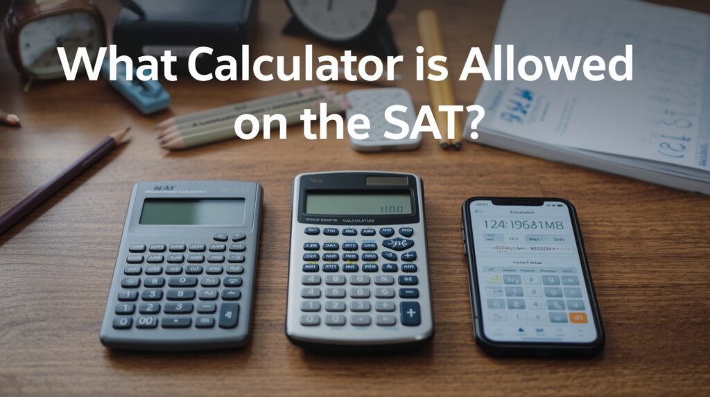 Approved sat calculators on desk showing what calculator is allowed on the sat for student preparation.