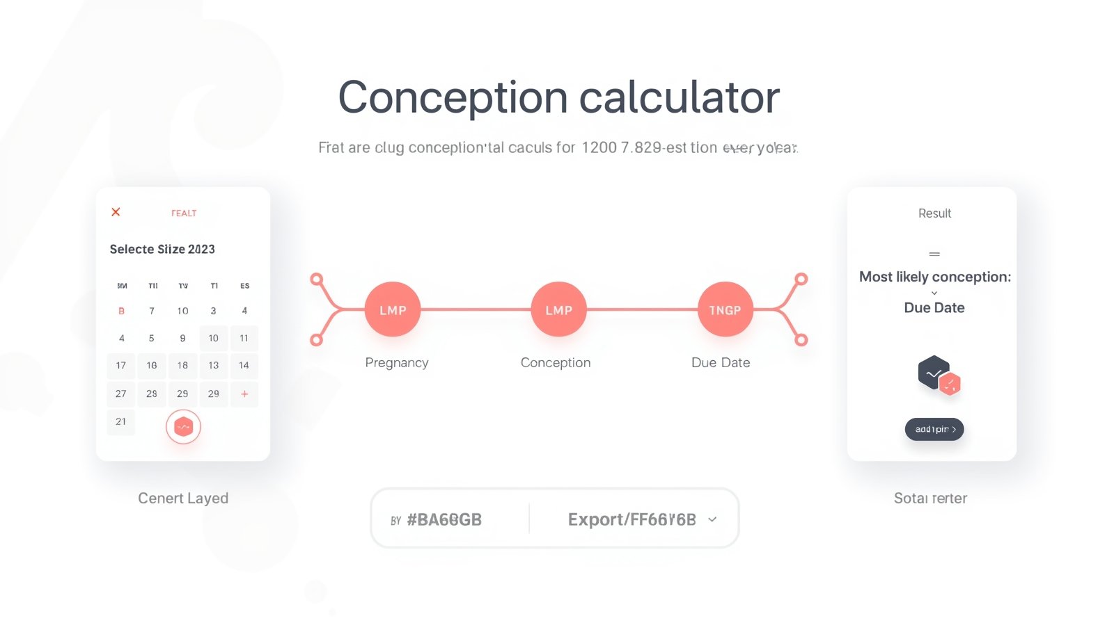 Conception calculator showing estimated conception date, fertile window timeline, due date, printable pdf export, and summary.