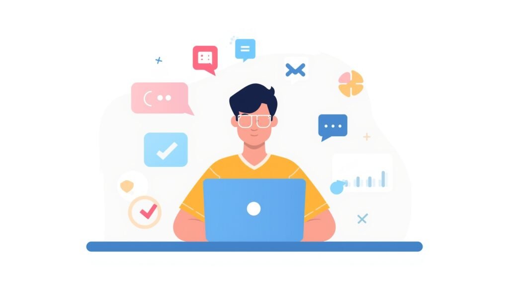 College student using ai tools to help study with digital flashcards and notes displayed.